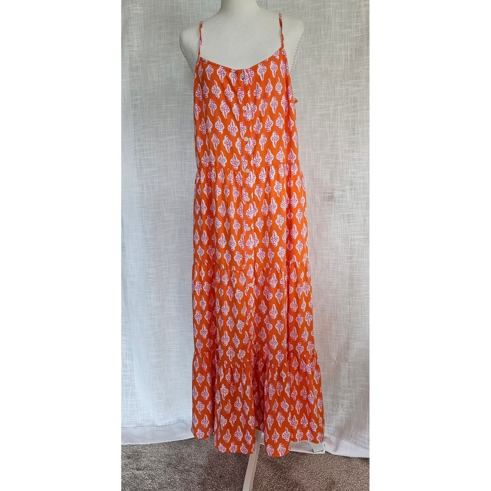 J.Crew Strappy Tiered Dress Womens 12 Orange Pink Floral Summer Boho Vacation